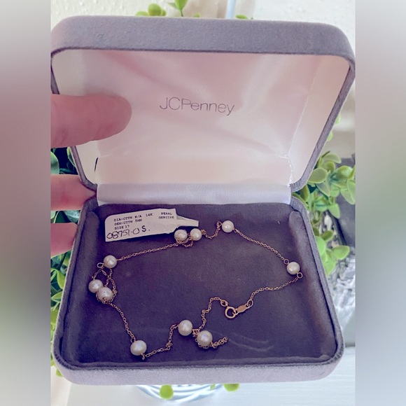 14K Gold Freshwater Pearl Station Necklace 16" Signed O.T.C 14Kt 3 grams - Picture 1 of 10